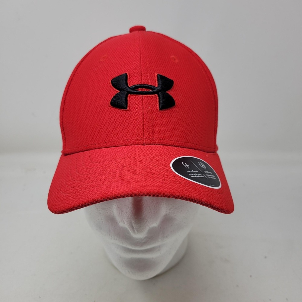 Under Armour Hat Cap Fitted Youth Medium Red Mesh Logo Baseball Athletic